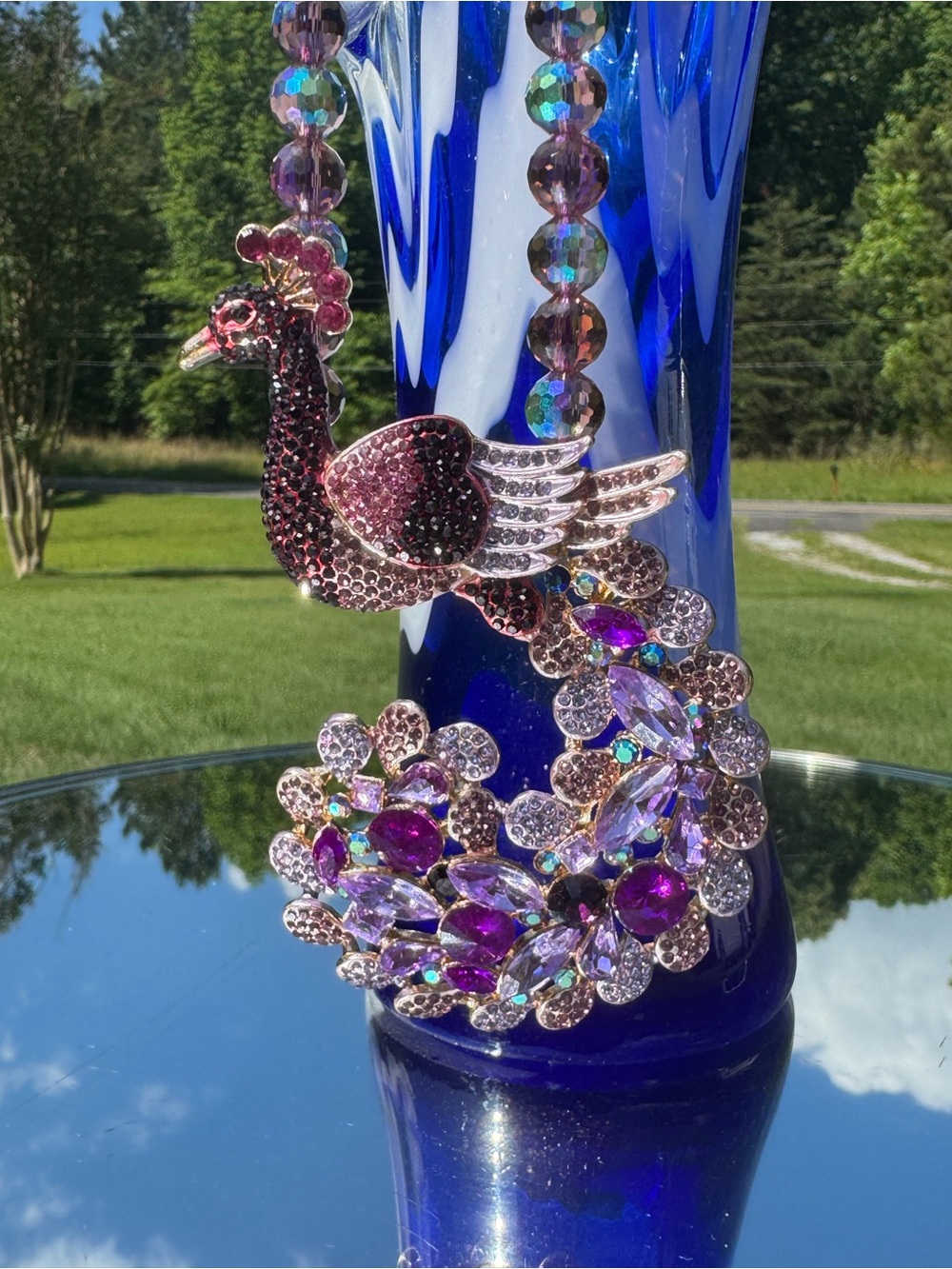eye candy Purple and Pink Crystal Swan Pendant Necklace
